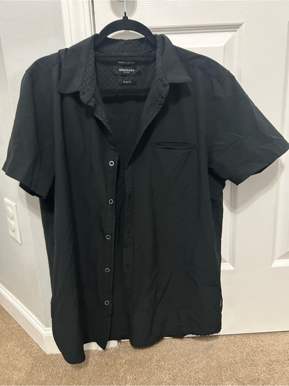 Kenneth Cole Men's Black Short Sleeve Button-Down Shirt